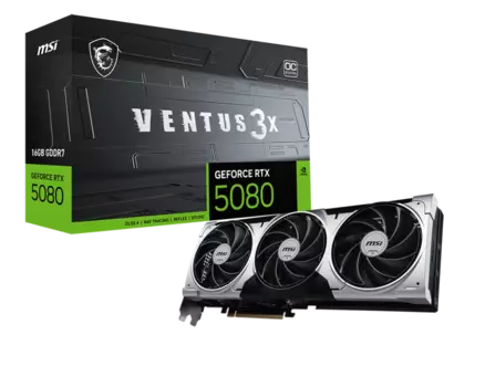 Видеокарта MSI NVIDIA GeForce RTX 5080 16G VENTUS 3X OC PLUS, 16Gb GDDR7, 256 бит, PCI-E, HDMI, 3DP, Retail (RTX 5080 16G VENTUS 3X OC PLUS)