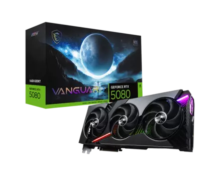 Видеокарта MSI NVIDIA GeForce RTX 5080 VANGUARD SOC, 16Gb GDDR7, 256 бит, PCI-E, HDMI, 3DP, Retail (RTX 5080 16G VANGUARD SOC)
