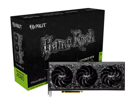 Видеокарта Palit NVIDIA GeForce RTX 4080 GAMEROCK OMNIBLACK, 16Gb DDR6X, 256 бит, PCI-E, HDMI, 3DP, Retail (NED4080019T2-1030Q)