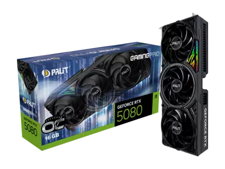 Видеокарта Palit NVIDIA GeForce RTX 5080 GAMINGPRO OC, 16Gb GDDR7, 256 бит, PCI-E, HDMI, 3DP, Retail (NE75080S19T2-GB2031A)