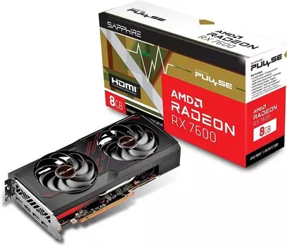 Видеокарта Sapphire AMD Radeon RX 7600 Pulse, 8Gb GDDR6, 128 бит, PCI-E, HDMI, 3DP, Retail (11324-01-20G)