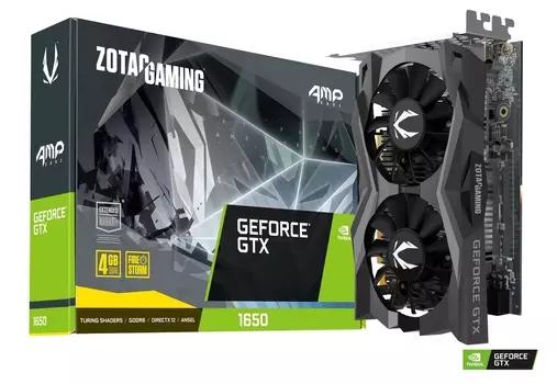 Видеокарта ZOTAC NVIDIA GeForce GTX 1650 AMP Core Edition, 4Gb DDR6, 128 бит, PCI-E, DVI, HDMI, DP, Retail (ZT-T16520J-10L)