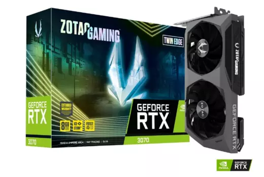 Видеокарта ZOTAC NVIDIA GeForce RTX 3070 Twin Edge, 8Gb DDR6, 256 бит, PCI-E, HDMI, 3DP, Retail (ZT-A30700E-10P LHR)