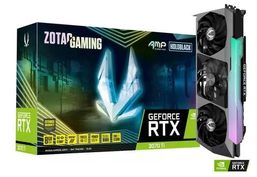 Видеокарта ZOTAC NVIDIA GeForce RTX 3070Ti AMP Extreme Holo, 8Gb DDR6X, 256 бит, PCI-E, HDMI, 3DP, Retail (ZT-A30710B-10P)