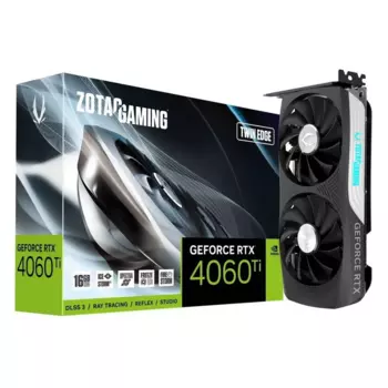 Видеокарта ZOTAC NVIDIA GeForce RTX 4060Ti TWIN EDGE , 16Gb DDR6, 128 бит, PCI-E, HDMI, 3DP, Retail (ZT-D40620E-10M)