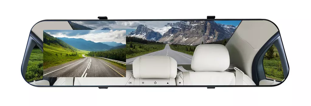 Видеорегистратор зеркало заднего вида Digma FreeDrive, 2 камеры, 1920x1080 30 к/с, 140°, 4.3" 480x272, G-сенсор, microSD (microSDHC) (1380739)