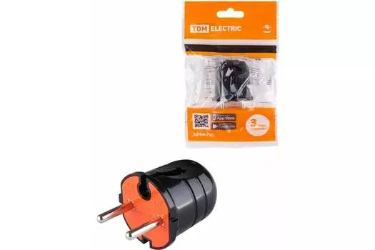Вилка прямая TDM, Schuko, 10A, б/з, IP20, черный/красный (SQ1806-0210)