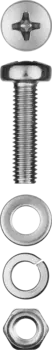 Винт (DIN7985) с полусферической головки в комплекте с гайкой (DIN934), шайбой (DIN125), шайбой пруж. (DIN127) Зубр 303476-04-020, М4, 2 см, 7985 DIN, 4 мм, оцинкованная сталь, 24 шт., фасовка (303476-04-020)