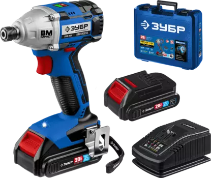 Винтоверт ЗУБР Professional GVB-250-22, аккумуляторный, ударный, 280 Н·м, шестигранный (1/4HEX), 2 А·ч, Li-Ion, 20В, два аккумулятора, кейс, 3.8кг
