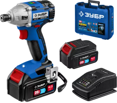 Винтоверт ЗУБР Professional GVB-250-42, аккумуляторный, ударный, 280 Н·м, шестигранный (1/4HEX), 4 А·ч, Li-Ion, 20В, два аккумулятора, кейс, 1.7кг