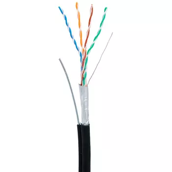 Витая пара FTP кат.5e, 4 пары, CU, 0.47 мм, 305м., внешний, одножильный, трос, черный, NETLAN (EC-UF004-5E-PE-SW-BK)