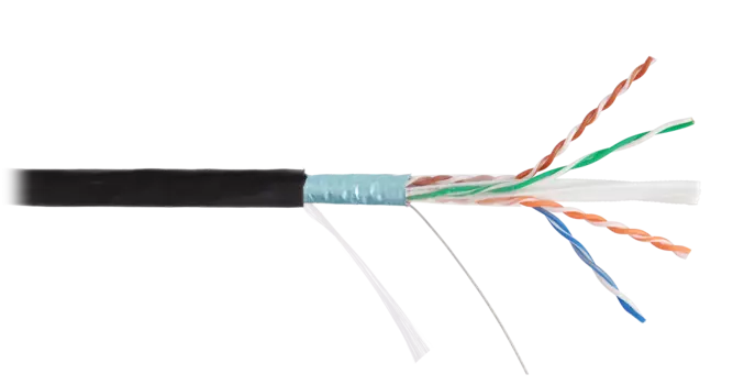 Витая пара FTP кат.6a, 4 пары, CU, 0.57 мм, 500м., внешний, одножильный, черный, NIKOLAN (NKL 4255B-BK)