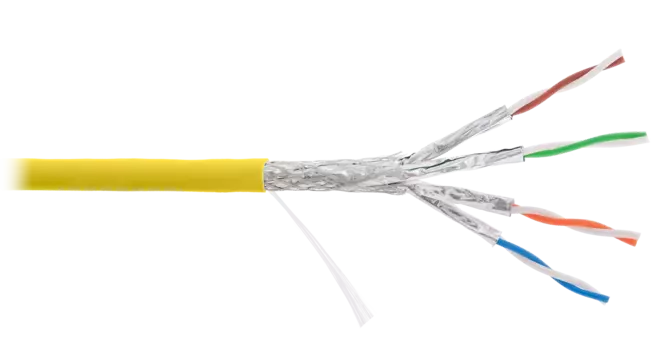 Витая пара FTP кат.7a, 4 пары, CU, 500м., внутренний, одножильный, LSZH, желтый, NIKOLAN (NKL 4375C-YL)