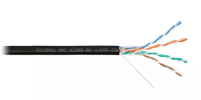Витая пара UTP кат.5e, 4 пары, CU, 0.51 мм, 305, внешний, одножильный, PE, черный, NIKOMAX (NMC 4100B-BK)