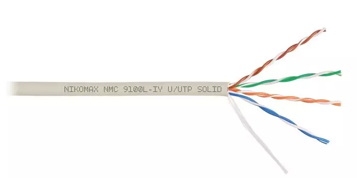 Витая пара UTP кат.5e, 4 пары, CU, 0.52 мм, 305, внутренний, одножильный, нг(A)-LSLTx, светло-серый, NIKOMAX (NMC 9100L-IY)