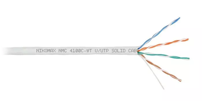 Витая пара UTP кат.5e, 4 пары, CU, 0.51 мм, 305, внутренний, одножильный, нг(А)-HF, белый, NIKOMAX (NMC 4100C-WT)