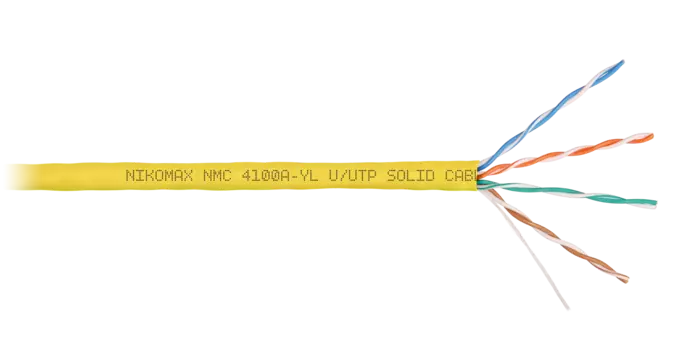 Витая пара UTP кат.5e, 4 пары, CU, 0.51 мм, 305, внутренний, одножильный, PVC, желтый, NIKOMAX (NMC 4100A-YL)