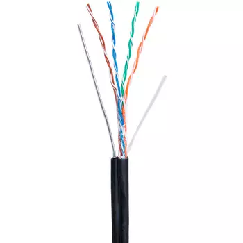 Витая пара UTP кат.5e, 4 пары, CU, 0.47 мм, 305м., внешний, одножильный, PE, трос, черный, NETLAN (_EC-UU004-5E-PE-SW-BK_ 265)