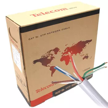 Витая пара UTP кат.5e, 4 пары, CCA, 0.5 мм, 100м., внутренний, одножильный, белый, Telecom (TUS44148E)