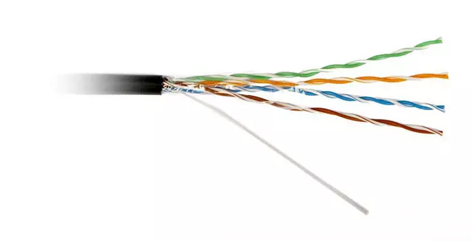 Витая пара UTP кат.5e, 4 пары, CU, 500м., внешний, одножильный, черный, Hyperline (UTP4-C5E-SOLID-OUTDOOR-40-500/UUTP4-C5E-S24-OUT-PE-BK-500)