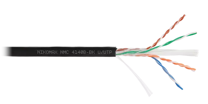 Витая пара UTP кат.6, 4 пары, CU, 0.55 мм, 305м., внешний, одножильный, PE, черный, NIKOMAX (NMC 4140B-BK)