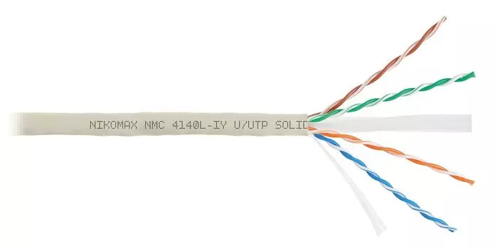 Витая пара UTP кат.6, 4 пары, CU, 0.55 мм, 305м., внутренний, одножильный, нг(A)-LSLTx, светло-серый, NIKOMAX (NMC 4140L-IY)
