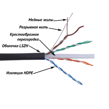 Витая пара UTP кат.6, 4 пары, CU, 0.57 мм, 305м., внутренний/внешний, одножильный, LSZH, черный, TWT TWT-6UTP-UNV (TWT-6UTP-UNV)