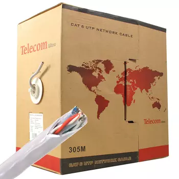 Витая пара UTP кат.6, 4 пары, CCA, 0.57мм, 305м., внутренний, одножильный, серый, Telecom (TU634057E)