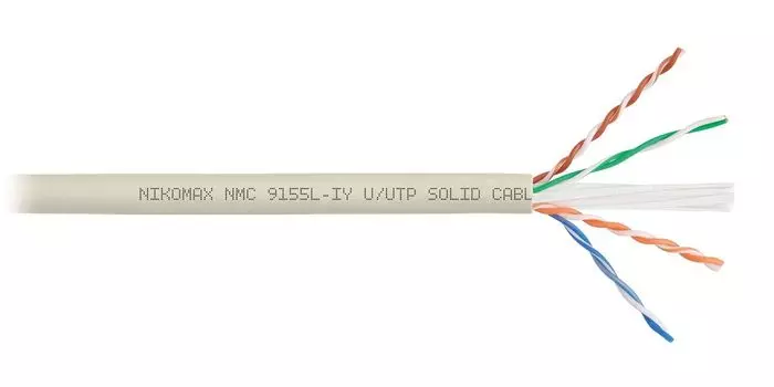 Витая пара UTP кат.6a, 4 пары, CU, 0.57 мм, 500м., внутренний, одножильный, нг(A)-LSLTx, светло-серый, NIKOMAX (NMC 9155L-IY)