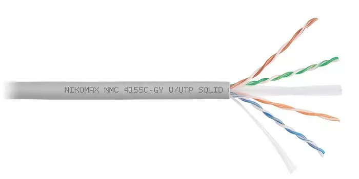 Витая пара UTP кат.6a, 4 пары, CU, 0.57 мм, 500м., внутренний, одножильный, нг(А)-HF, серый, NIKOMAX (NMC 4155C-GY)