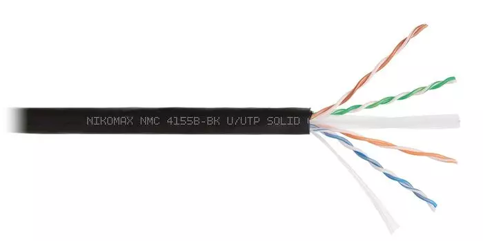Витая пара UTP кат.6a, 4 пары, CU, 0.57 мм, 500м., внешний, одножильный, PE, черный, NIKOMAX (NMC 4155B-BK)