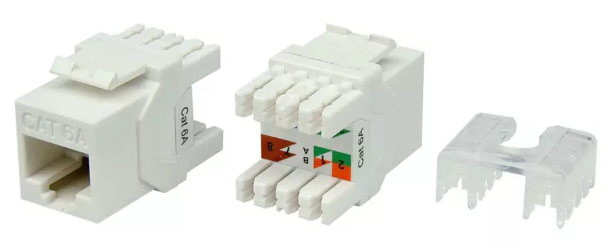 Вставка Keystone Hyperline 180 градусов, RJ-45(8P8C) cat.6a, 1шт., белый (KJ8-8P8C-C6A-180-WH)