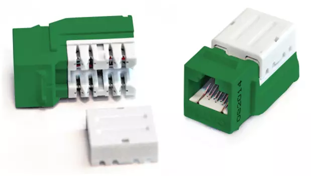 Вставка Keystone Hyperline, RJ-45(8P8C) cat.5e, 1шт., зеленый (KJNE-8P8C-C5e-90-GN)