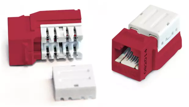 Вставка Keystone Hyperline, RJ-45(8P8C) cat.5e, 1шт., красный (KJNE-8P8C-C5e-90-RD)