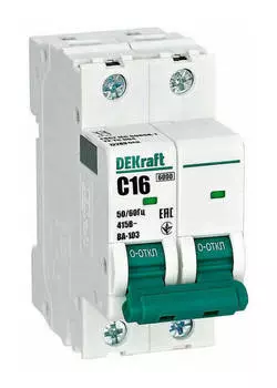 Выключатель автоматический DeKraft ВА-103 двухполюсный (2P/2П) 16А C 6кА (12289DEK)