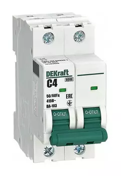 Выключатель автоматический DeKraft ВА-103 двухполюсный (2P/2П) 4A C 6кА (12283DEK)