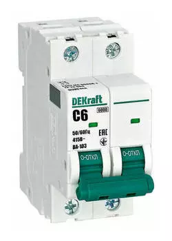 Выключатель автоматический DeKraft ВА-103 двухполюсный (2P/2П) 6А C 6кА (12285DEK)