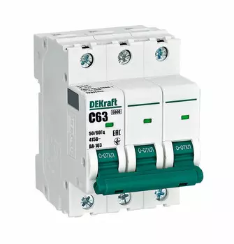 Выключатель автоматический DeKraft ВА-103 трехполюсный (3P/3П) 63А C 6кА (12311DEK)
