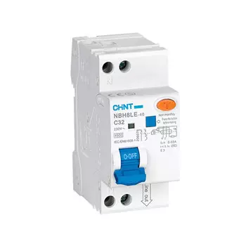 Выключатель автоматический дифференциального тока CHINT NBH8LE-40, 1P+N, C, 10А, AC/30мА, электронный (206061)