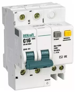 Выключатель автоматический дифференциального тока DEKraft ДИФ-101, 1P+N, C, 20А, AC/30мА, электронный (15004DEK)