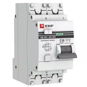Выключатель автоматический дифференциального тока EKF -, 2P, C, 50A, AC/300мА, электронный, на DIN-рейку (DA32-50-300S-pro)