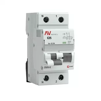 Выключатель автоматический дифференциального тока EKF Averes DVA-6, 2P, C, 25A, AC/100мА ( rcbo6-1pn-25C-100-ac-av )