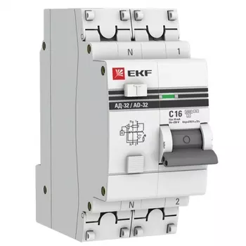 Выключатель автоматический дифференциального тока EKF PROxima DA32-16-10-pro, 2P, C, 16А, AC/10мА, электронный (DA32-16-10-pro)