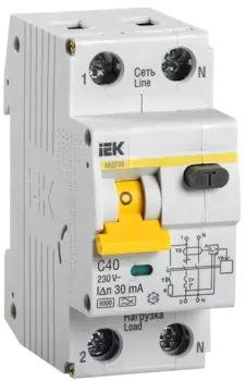 Выключатель автоматический дифференциального тока IEK АВДТ32, 1P+N, C, 40А, A/30мА, электронный (MAD22-5-040-C-30)