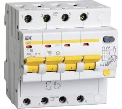 Выключатель автоматический дифференциального тока IEK АВДТ MAD10-4-040-C-100, 4P, C, 40А, AC/100мА (MAD10-4-040-C-100)