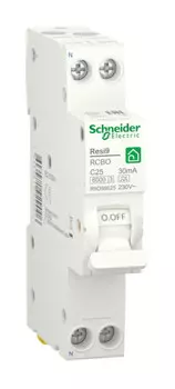 Выключатель автоматический дифференциального тока Schneider Electric Resi9 R9D88625, 2P, C, 25A, A/30мА, электронный, на DIN-рейку (R9D88625)