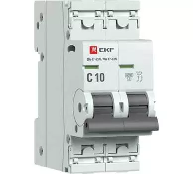 Выключатель автоматический EKF 47-63N PROxima двухполюсный (2P/2П) 10А C 6 kA (M636210C)