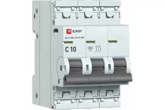 Выключатель автоматический EKF 47-63N PROxima трехполюсный (3P/3П) 10А C 6 kA (M636310C)