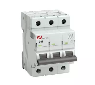 Выключатель автоматический EKF AV-10 AVERES трехполюсный (3P/3П) 63А D 10кА (mcb10-3-63D-av)