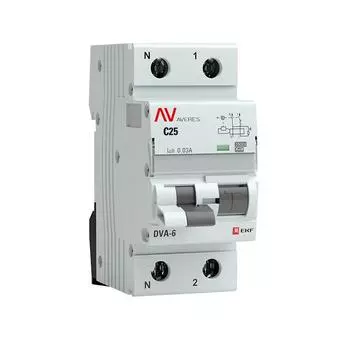 Выключатель автоматический EKF DVA-6 Averes 1P+N 25А 6 kA (rcbo6-1pn-25C-30-a-av)